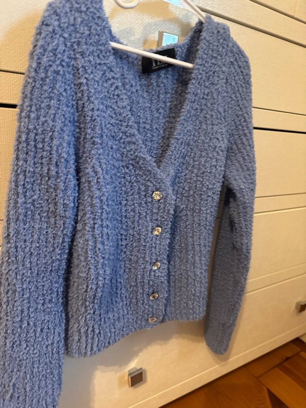 V-Neck Blue Plush Button-Front kids cardigan size 8-10